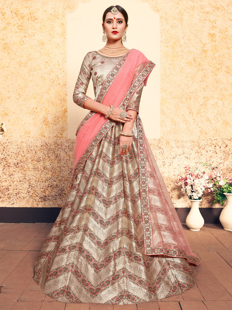 Brown Classy  Semi Stitched Lehenga With  Unstitched Blouse Clothsvilla