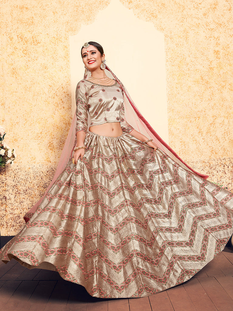 Brown Classy  Semi Stitched Lehenga With  Unstitched Blouse Clothsvilla