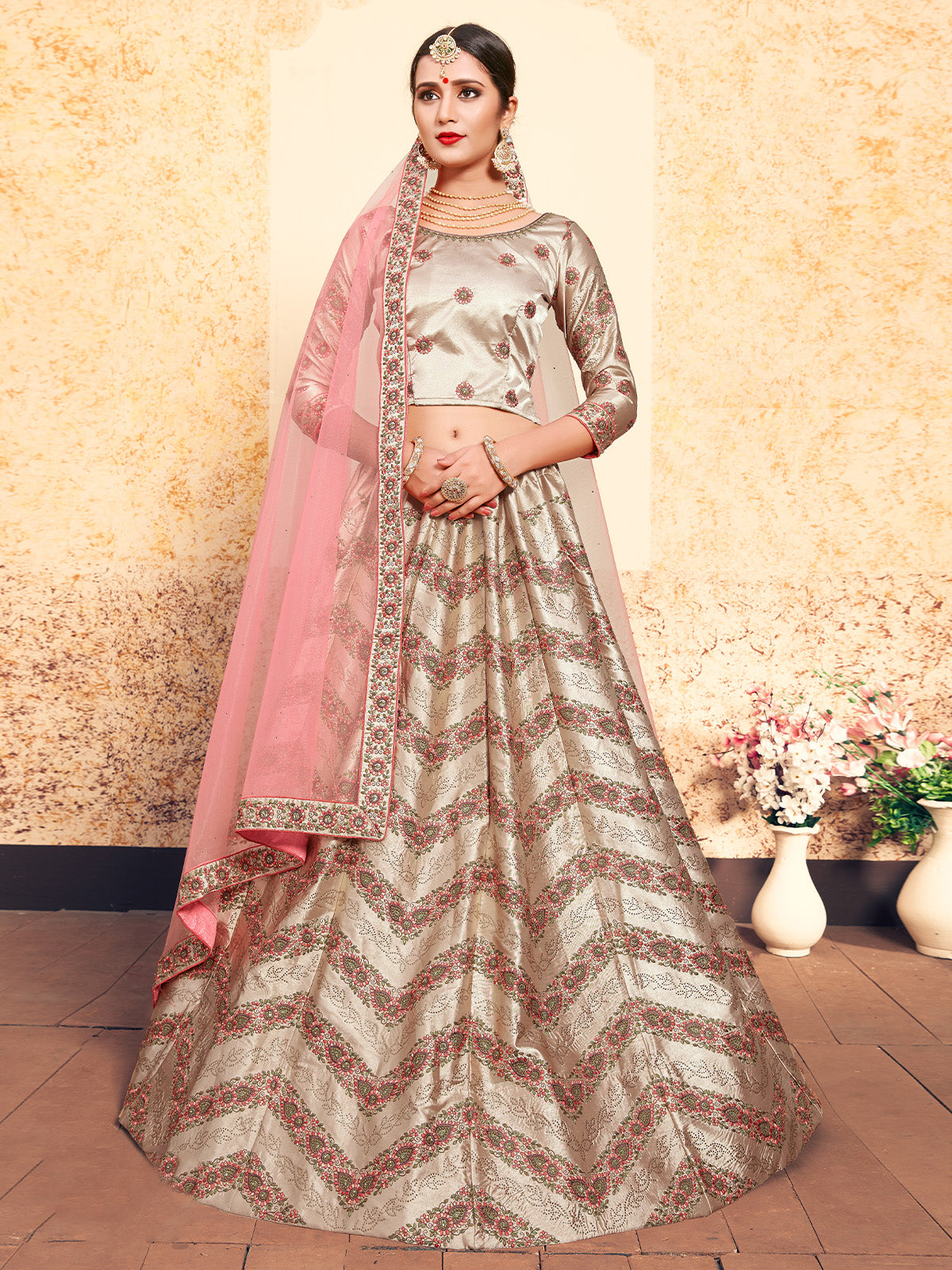 Brown Classy  Semi Stitched Lehenga With  Unstitched Blouse Clothsvilla