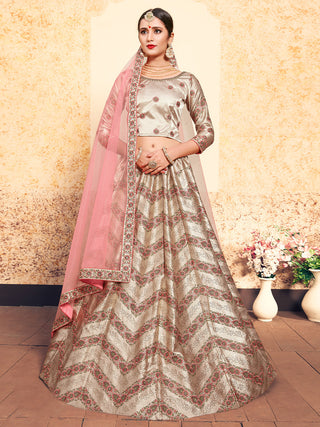 Brown Classy  Semi Stitched Lehenga With  Unstitched Blouse Clothsvilla