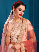 Load image into Gallery viewer, Peach Designer Semi Stitched Lehenga With Unstitched Blouse Clothsvilla