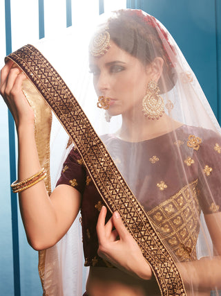 Brown Sparkling Sequins Semi Stitched Lehenga With Unstitched Blouse Clothsvilla