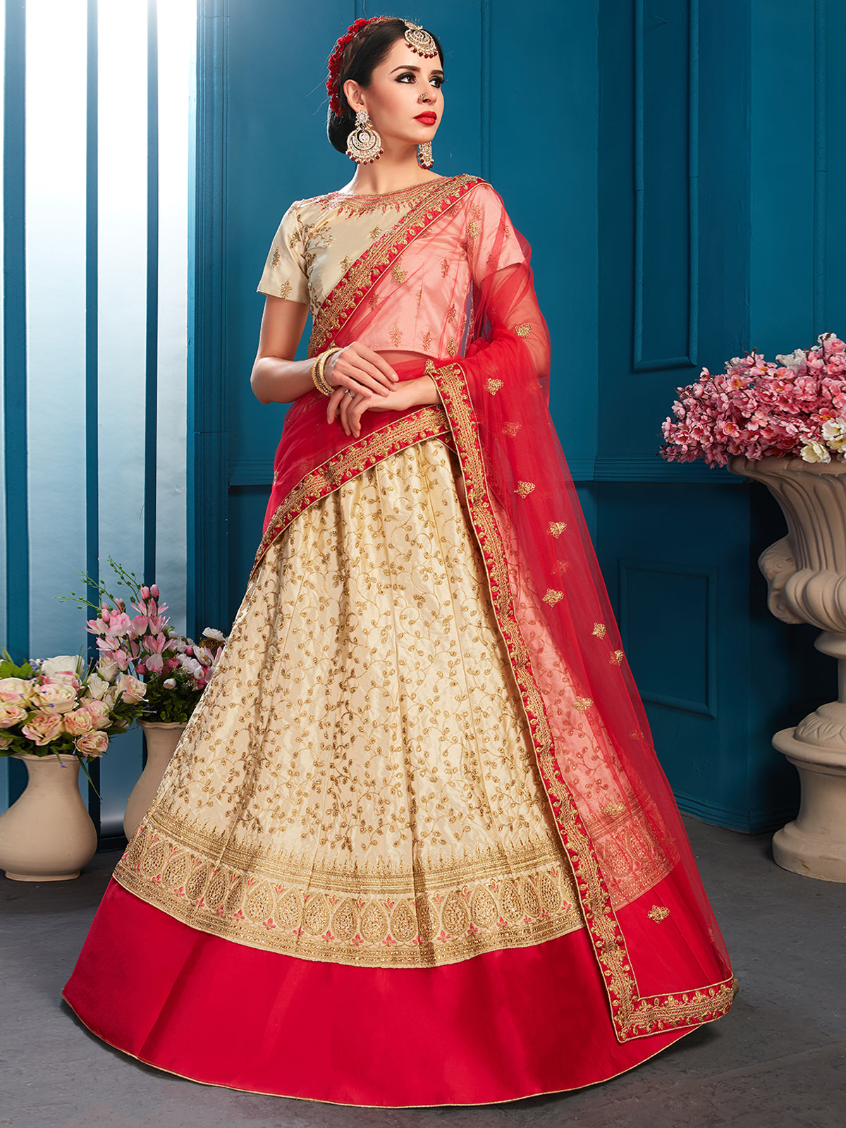 Beige Designer Semi Stitched Lehenga With Unstitched Blouse Clothsvilla Main image