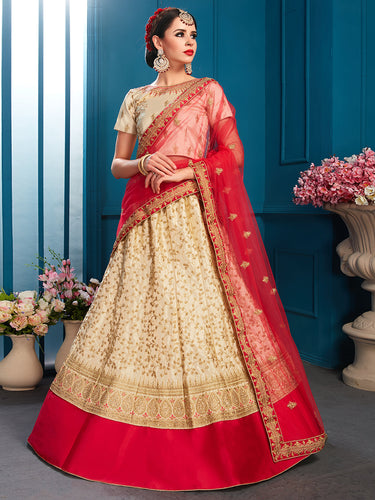 Beige Designer Semi Stitched Lehenga With Unstitched Blouse Clothsvilla