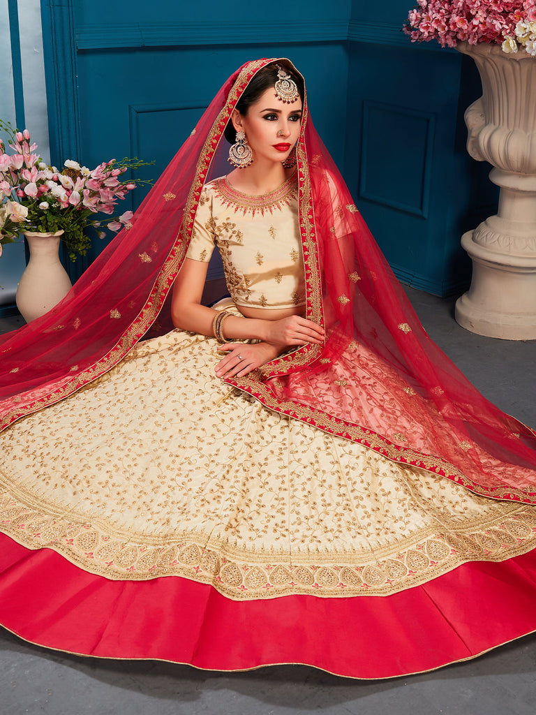 Beige Designer Semi Stitched Lehenga With Unstitched Blouse Clothsvilla