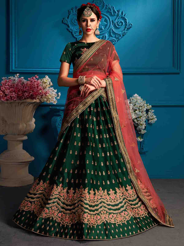 Green Designer Semi Stitched Lehenga With Unstitched Blouse Clothsvilla