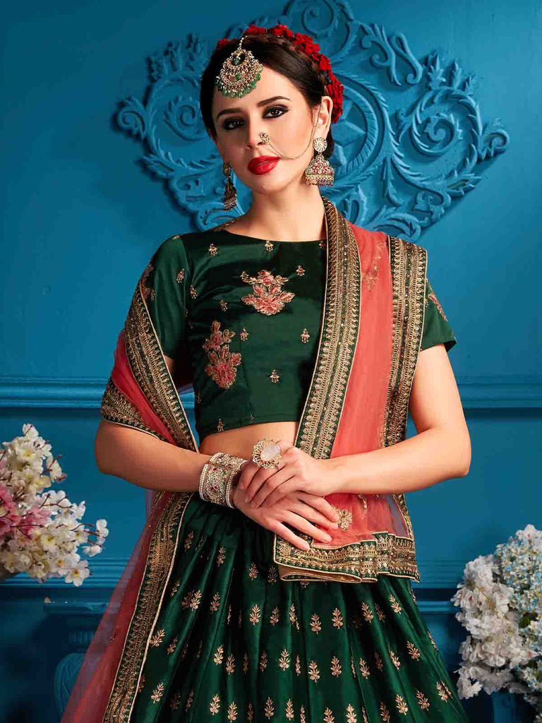 Green Designer Semi Stitched Lehenga With Unstitched Blouse Clothsvilla