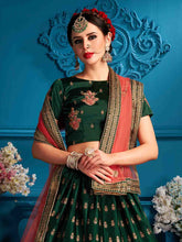 Load image into Gallery viewer, Green Designer Semi Stitched Lehenga With Unstitched Blouse Clothsvilla