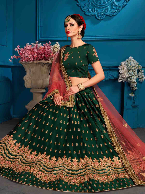 Green Designer Semi Stitched Lehenga With Unstitched Blouse Clothsvilla