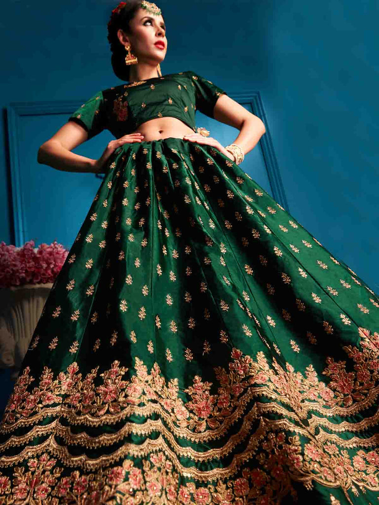 Green Designer Semi Stitched Lehenga With Unstitched Blouse Clothsvilla