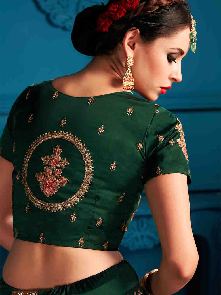 Green Designer Semi Stitched Lehenga With Unstitched Blouse Clothsvilla