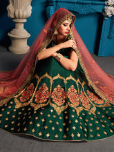 Load image into Gallery viewer, Green Resham,Zari,Stone Semi Stitched Lehenga With Unstitched Blouse Clothsvilla