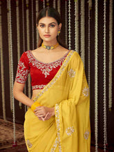 Load image into Gallery viewer, Yellow Organza Embroidered Saree With Unstitched Blouse Clothsvilla