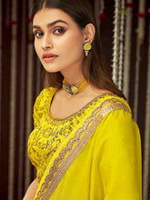 Load image into Gallery viewer, Yellow Chinon Silk Embroidered Saree With Unstitched Blouse Clothsvilla