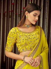 Load image into Gallery viewer, Yellow Chinon Silk Embroidered Saree With Unstitched Blouse Clothsvilla