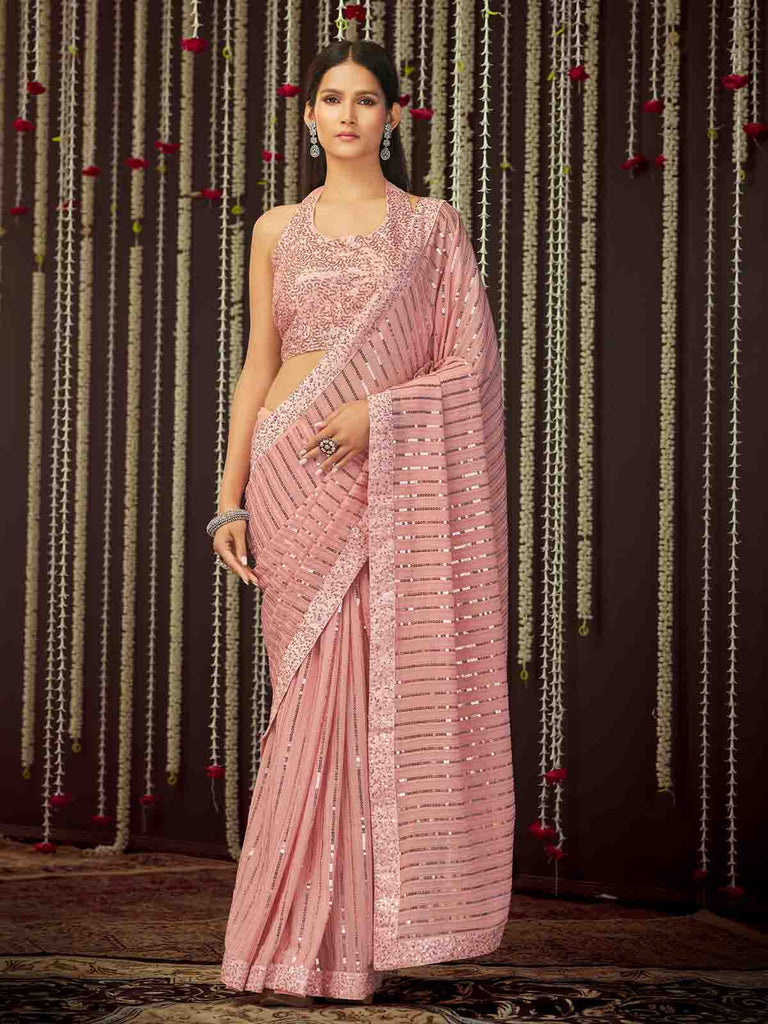 Pink Art Silk Embroidered Saree With Unstitched Blouse Clothsvilla