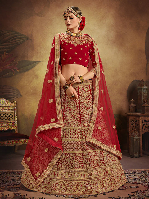 Red Elegant  Semi Stitched Lehenga With  Unstitched Blouse Clothsvilla Main image