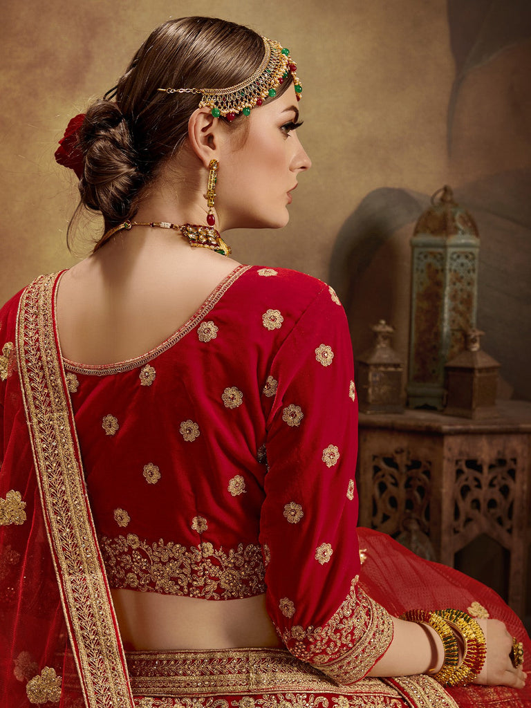 Red Elegant  Semi Stitched Lehenga With  Unstitched Blouse Clothsvilla