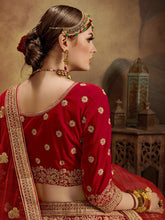 Load image into Gallery viewer, Red Elegant  Semi Stitched Lehenga With  Unstitched Blouse Clothsvilla