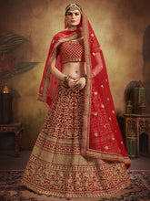 Load image into Gallery viewer, Red Elegant  Semi Stitched Lehenga With  Unstitched Blouse Clothsvilla