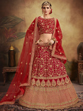 Load image into Gallery viewer, Red Elegant  Semi Stitched Lehenga With  Unstitched Blouse Clothsvilla