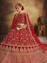 Load image into Gallery viewer, Red Elegant  Semi Stitched Lehenga With  Unstitched Blouse Clothsvilla