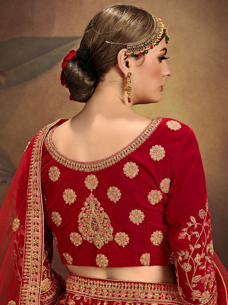 Red Elegant  Semi Stitched Lehenga With  Unstitched Blouse Clothsvilla