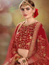 Load image into Gallery viewer, Red Elegant  Semi Stitched Lehenga With  Unstitched Blouse Clothsvilla