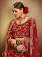 Load image into Gallery viewer, Red Elegant  Semi Stitched Lehenga With  Unstitched Blouse Clothsvilla