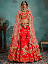 Load image into Gallery viewer, Red Elegant  Semi Stitched Lehenga With  Unstitched Blouse Clothsvilla