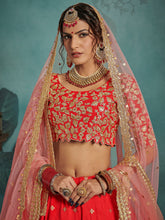 Load image into Gallery viewer, Red Elegant  Semi Stitched Lehenga With  Unstitched Blouse Clothsvilla