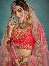 Load image into Gallery viewer, Semi Stitched  Red Art Silk  Semi Stitched Lehenga With  Unstitched Blouse Clothsvilla