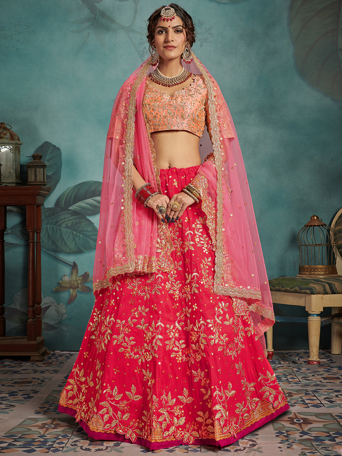 Fashionable Pink Art Silk Semi Stitched Lehenga With  Unstitched Blouse Clothsvilla Main image
