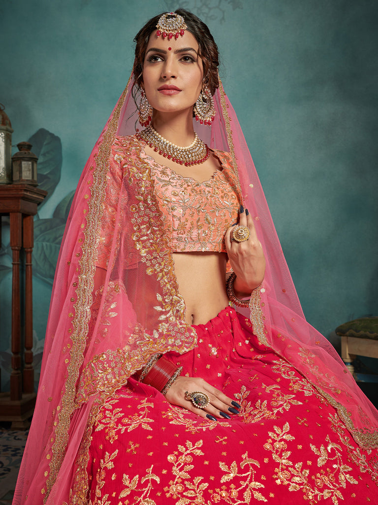 Fashionable Pink Art Silk Semi Stitched Lehenga With  Unstitched Blouse Clothsvilla