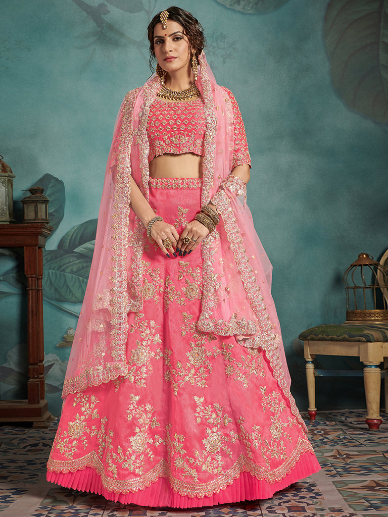 Pink Classy  Semi Stitched Lehenga With  Unstitched Blouse Clothsvilla