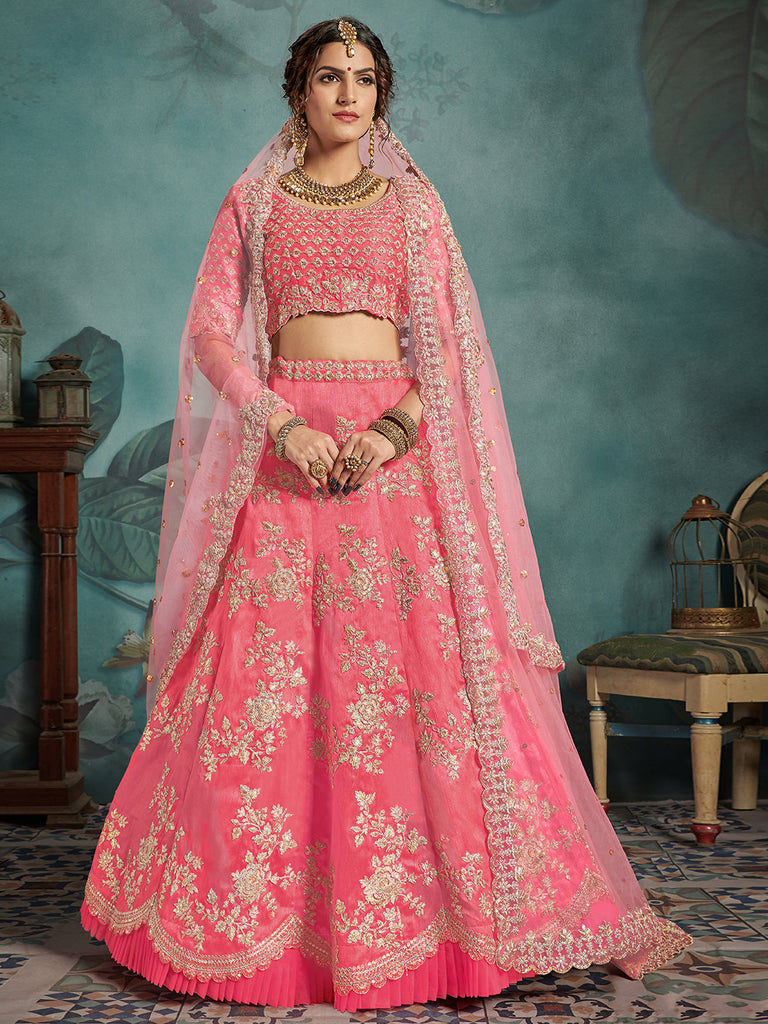 Pink Classy  Semi Stitched Lehenga With  Unstitched Blouse Clothsvilla