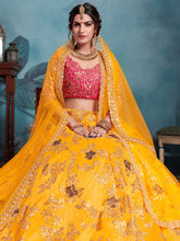 Load image into Gallery viewer, Designer Yellow Soft Net  Semi Stitched Lehenga With  Unstitched Blouse Clothsvilla