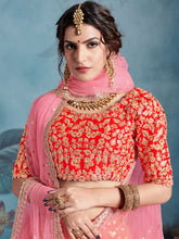 Load image into Gallery viewer, Orange Elegant   Semi Stitched Lehenga With  Unstitched Blouse Clothsvilla