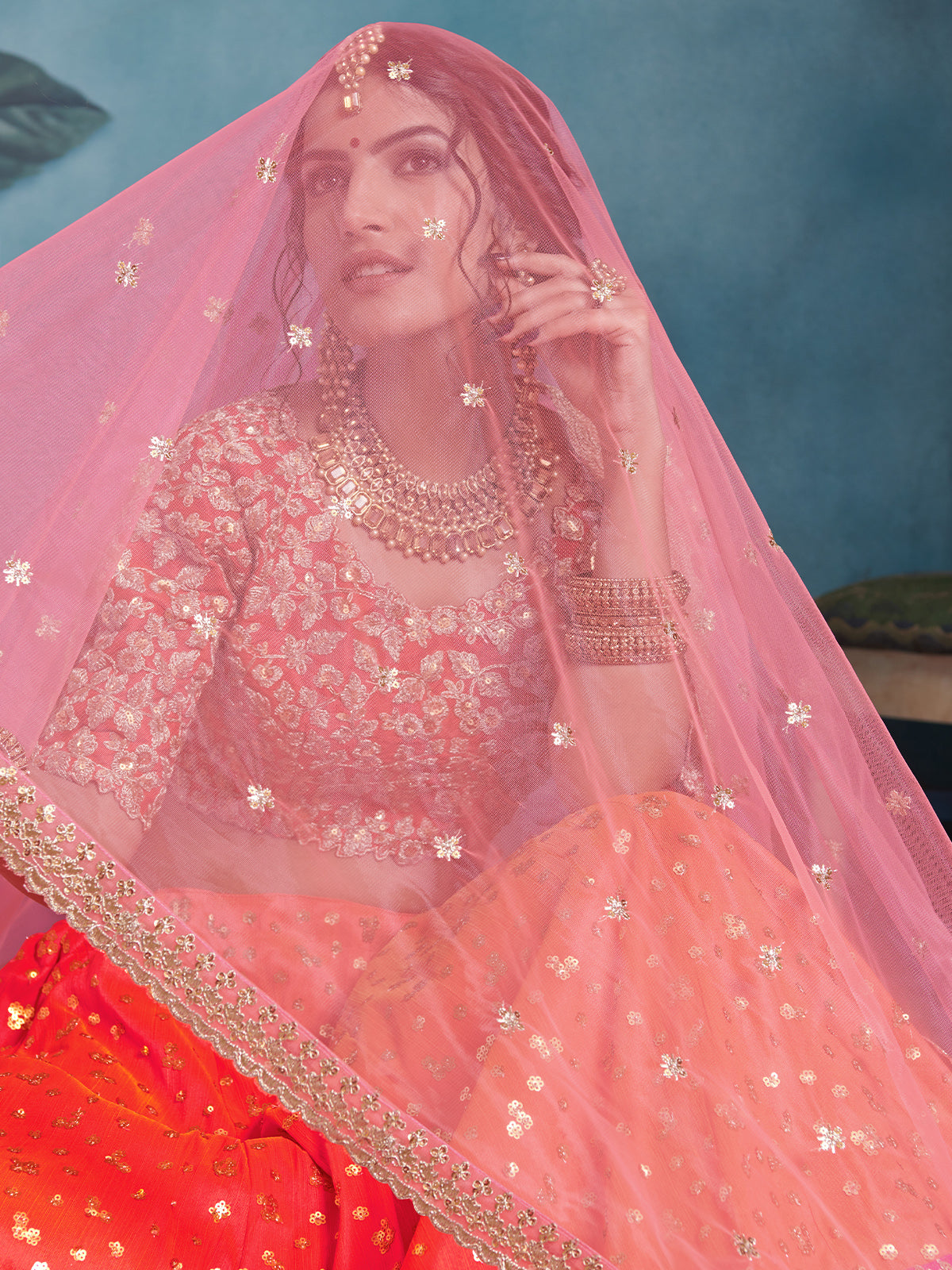 Orange Elegant   Semi Stitched Lehenga With  Unstitched Blouse Clothsvilla