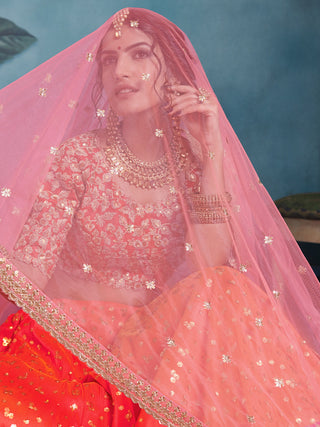 Orange Elegant   Semi Stitched Lehenga With  Unstitched Blouse Clothsvilla
