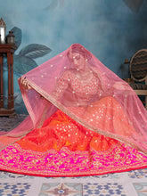 Load image into Gallery viewer, Orange Elegant   Semi Stitched Lehenga With  Unstitched Blouse Clothsvilla