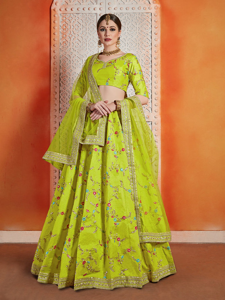 Green Sequins  Sassy Semi Stitched Lehenga With  Unstitched Blouse Clothsvilla