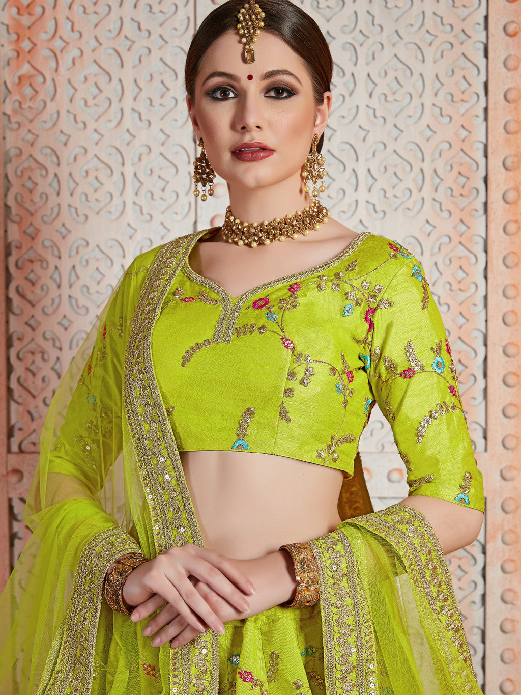 Green Sequins  Sassy Semi Stitched Lehenga With  Unstitched Blouse Clothsvilla