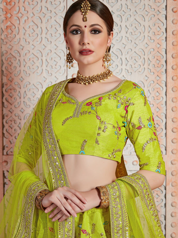 Green Sequins  Sassy Semi Stitched Lehenga With  Unstitched Blouse Clothsvilla
