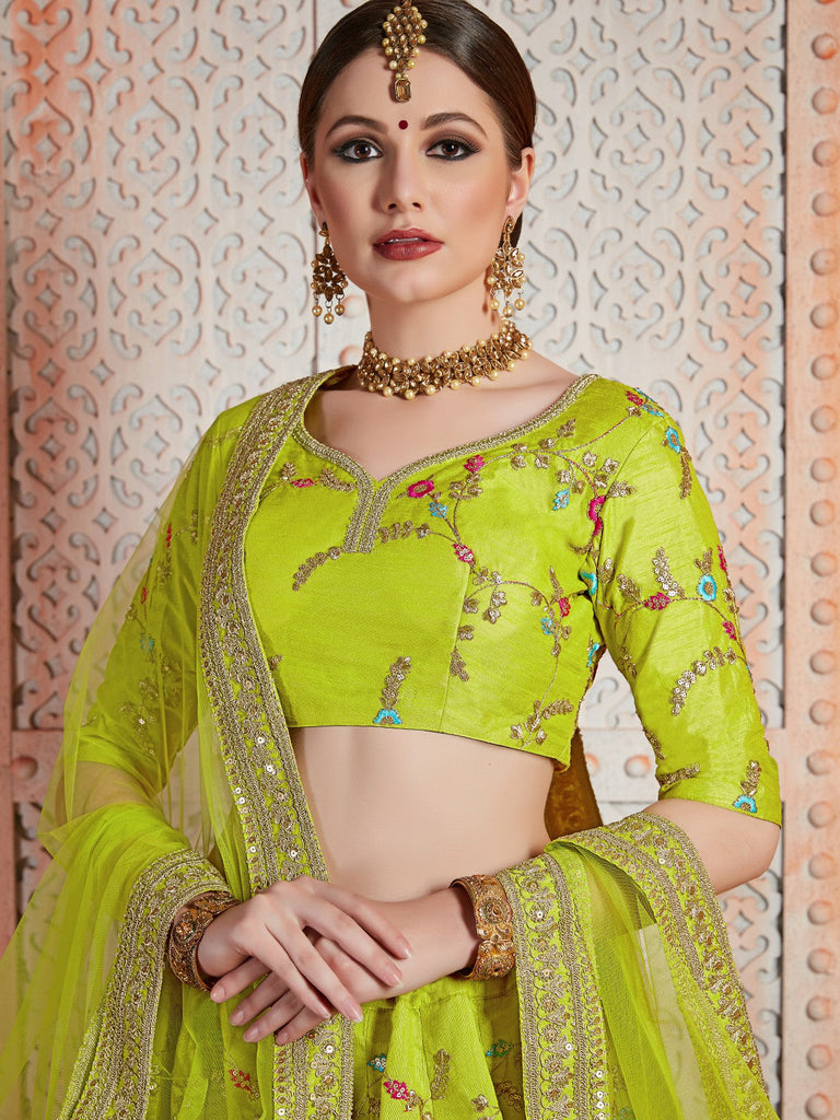 Green Sequins  Sassy Semi Stitched Lehenga With  Unstitched Blouse Clothsvilla