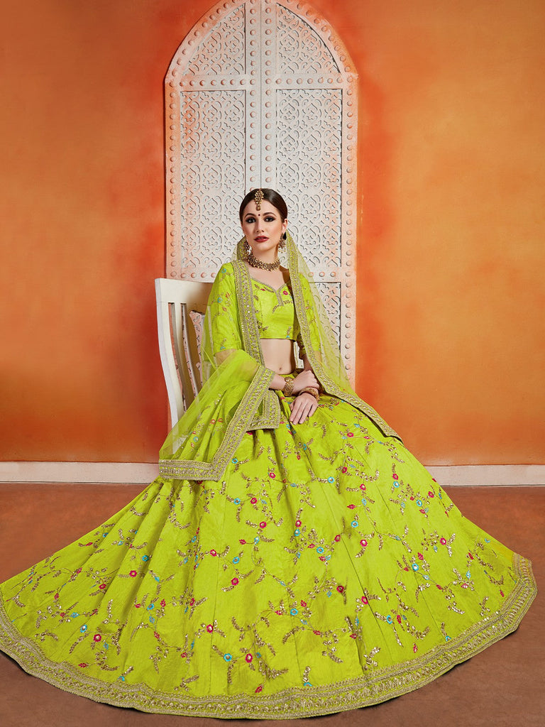 Green Sequins  Sassy Semi Stitched Lehenga With  Unstitched Blouse Clothsvilla