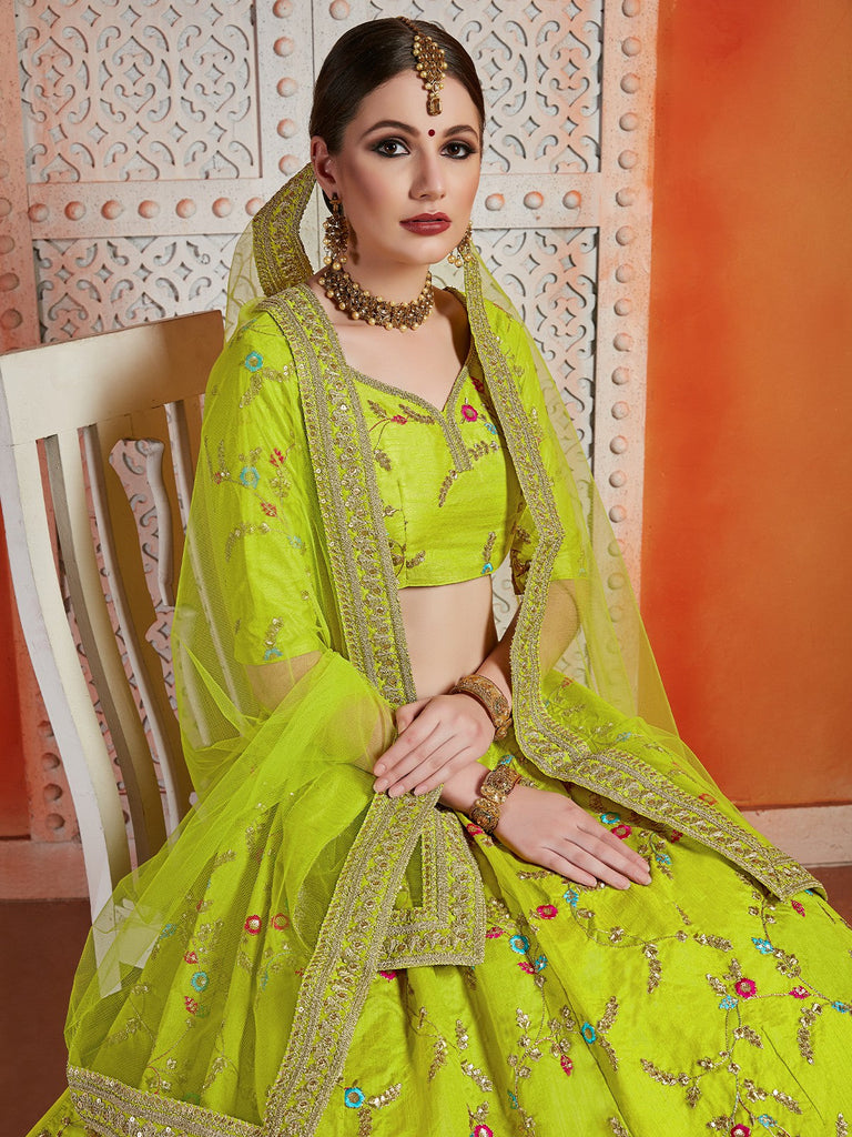 Green Sequins  Sassy Semi Stitched Lehenga With  Unstitched Blouse Clothsvilla