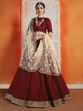 Load image into Gallery viewer, Soft Net Maroon  Semi Stitched Lehenga With  Unstitched Blouse Clothsvilla