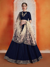 Load image into Gallery viewer, Designer Dark Blue  Semi Stitched Lehenga With  Unstitched Blouse Clothsvilla