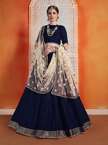 Designer Dark Blue  Semi Stitched Lehenga With  Unstitched Blouse Clothsvilla